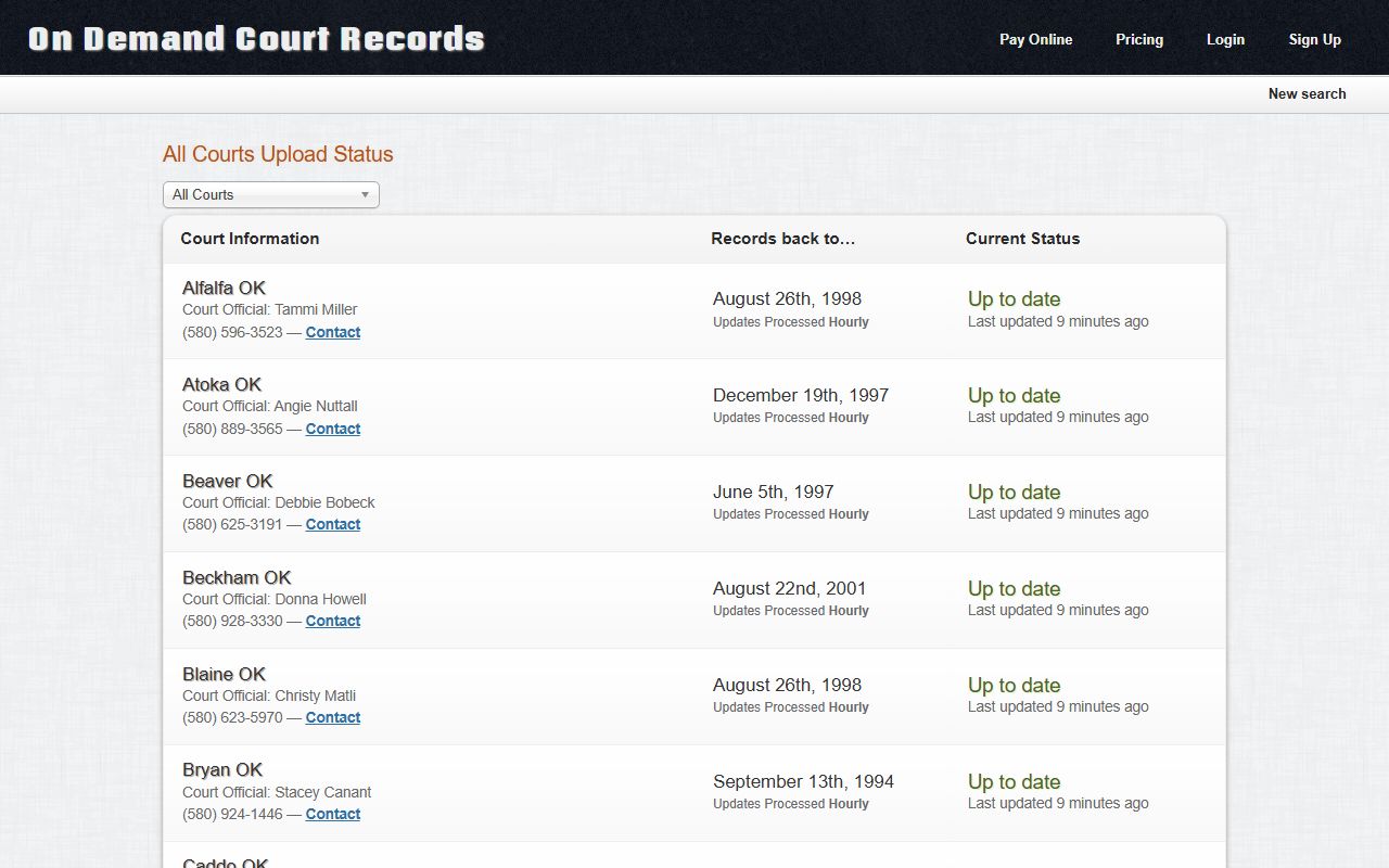 ODCR update status page for Haskell County court dockets