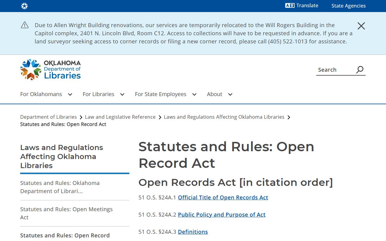 Oklahoma Open Records Act index governing Haskell County court records